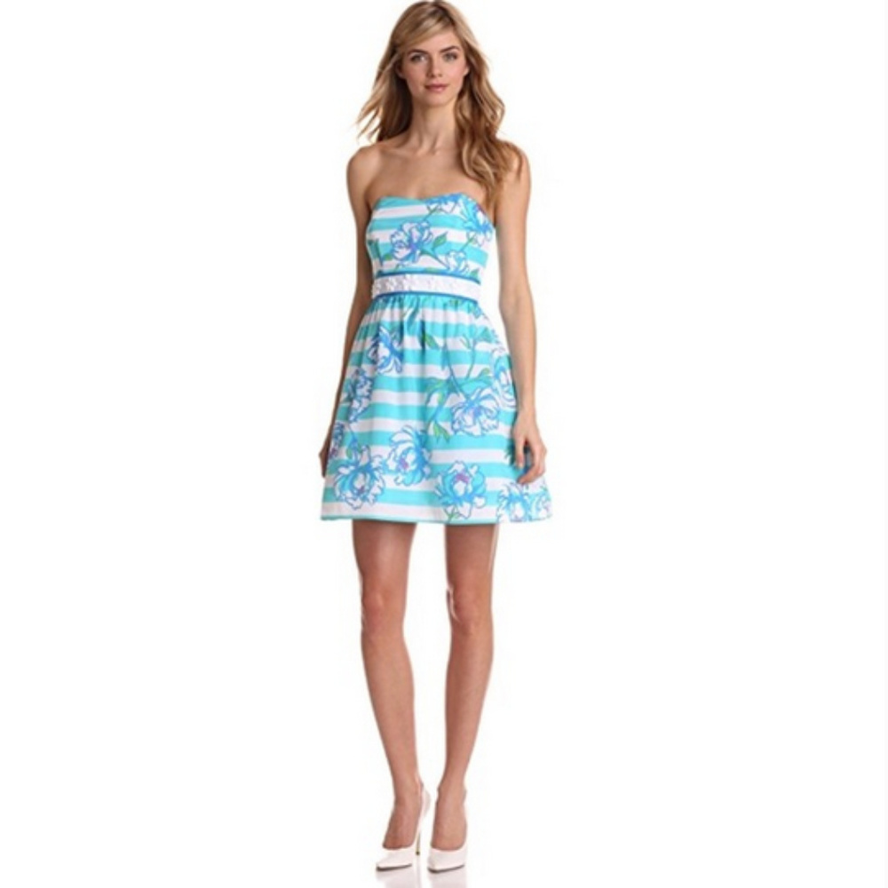 Lilly Pulitzer Strapless Dress in Blue and White